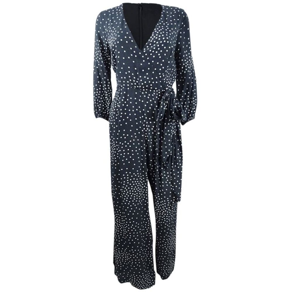 Taylor Women's Polka-Dot Surplice Jumpsuit  - Black/Ivory
